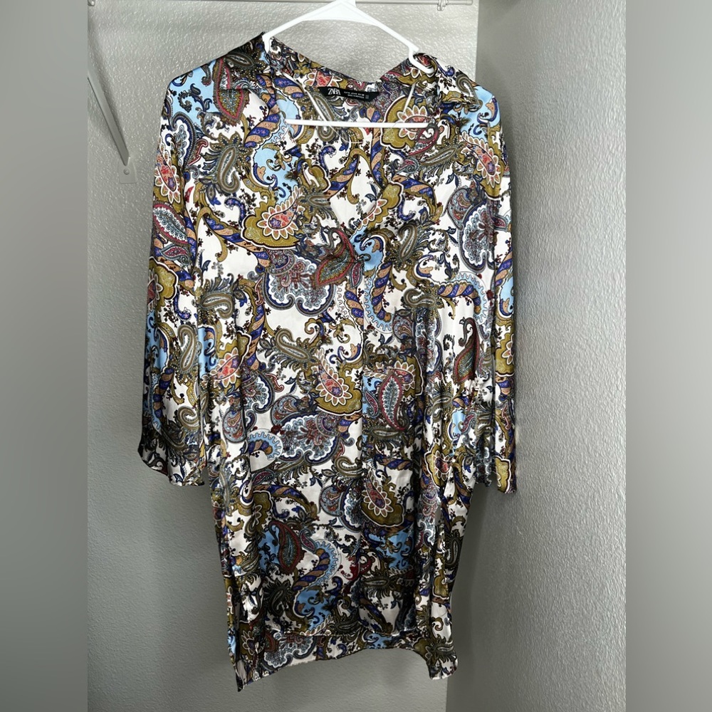 Zara Paisley Silk Shirt Dress